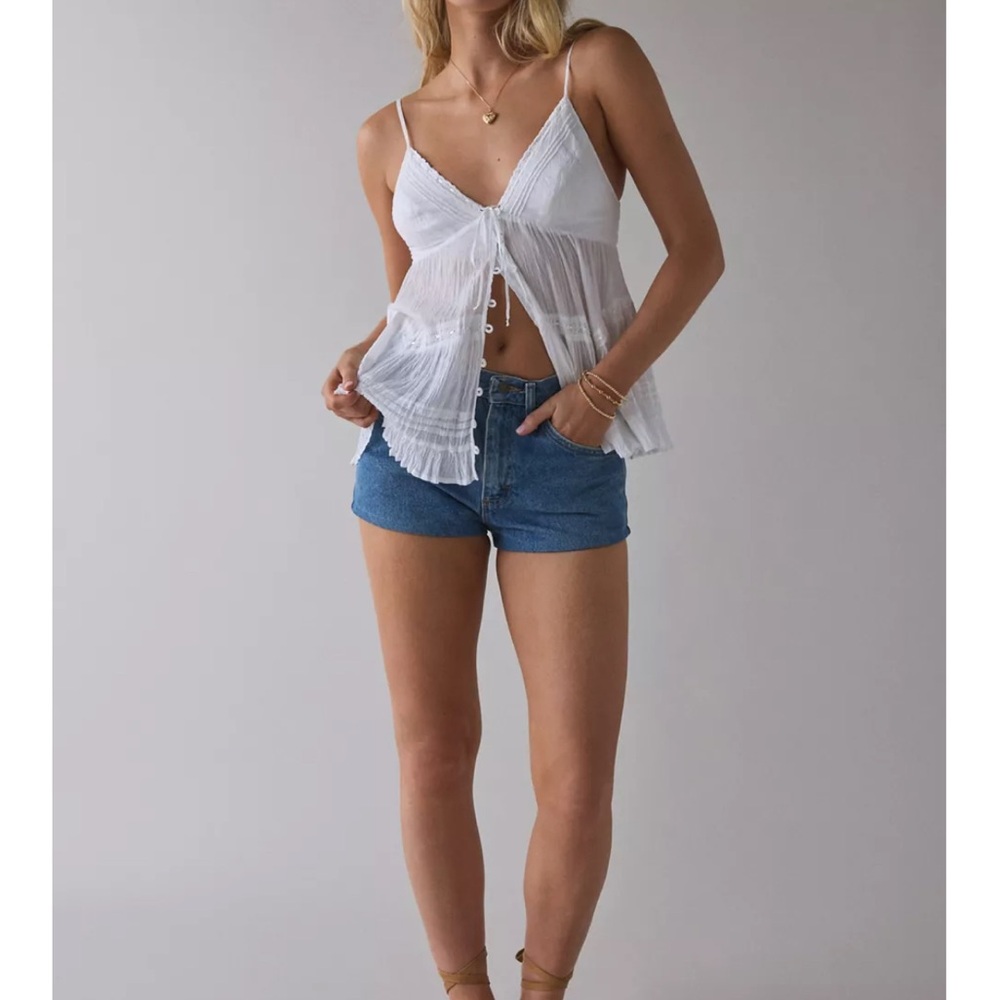 Kimchi Blue Tara Embroidered Cotton Babydoll Cami EUC